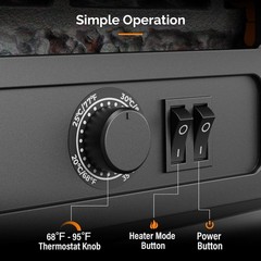 ROVSUN 20″ 1400W 120V Electric Fireplace Stove; Temp Adjustable Heater