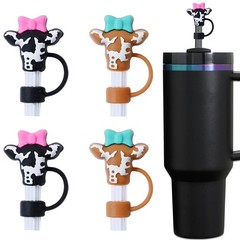 Amreich Cow Straw Covers – 4PCs Silicone Toppers 10 Millimeters,