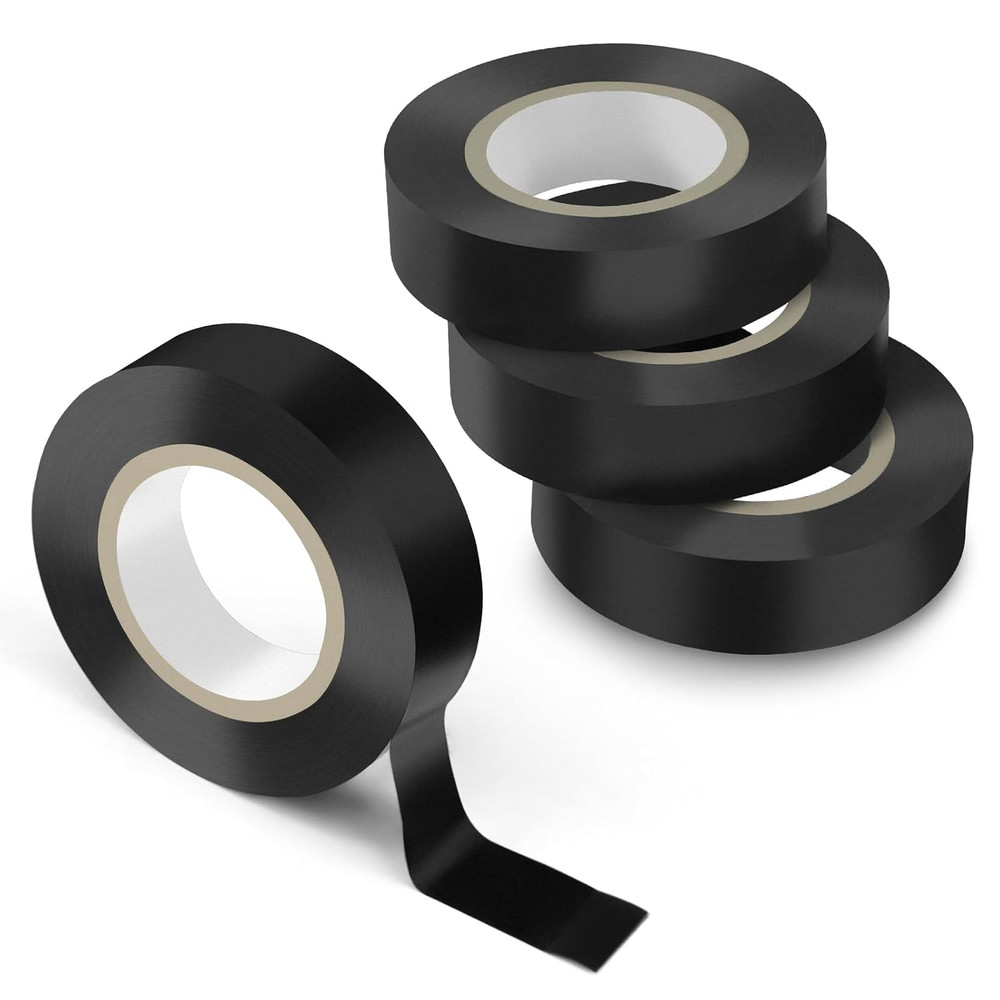 4 Pack 0.75In X 66Ft Black Electrical Tape 600V Insulation Wire Tape, Waterproof