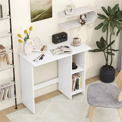 31.5 In. Rectangular White Wood Desk with Adjustable Shelf