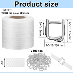 3/4″ x 500 Woven Cord Strapping Kit with 100 Metal Wire Buckles 2400 lb Strength