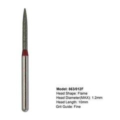 Dental Diamond Burs Flame Bur 863/012F Fine Grit Red FG for High Speed Turbine