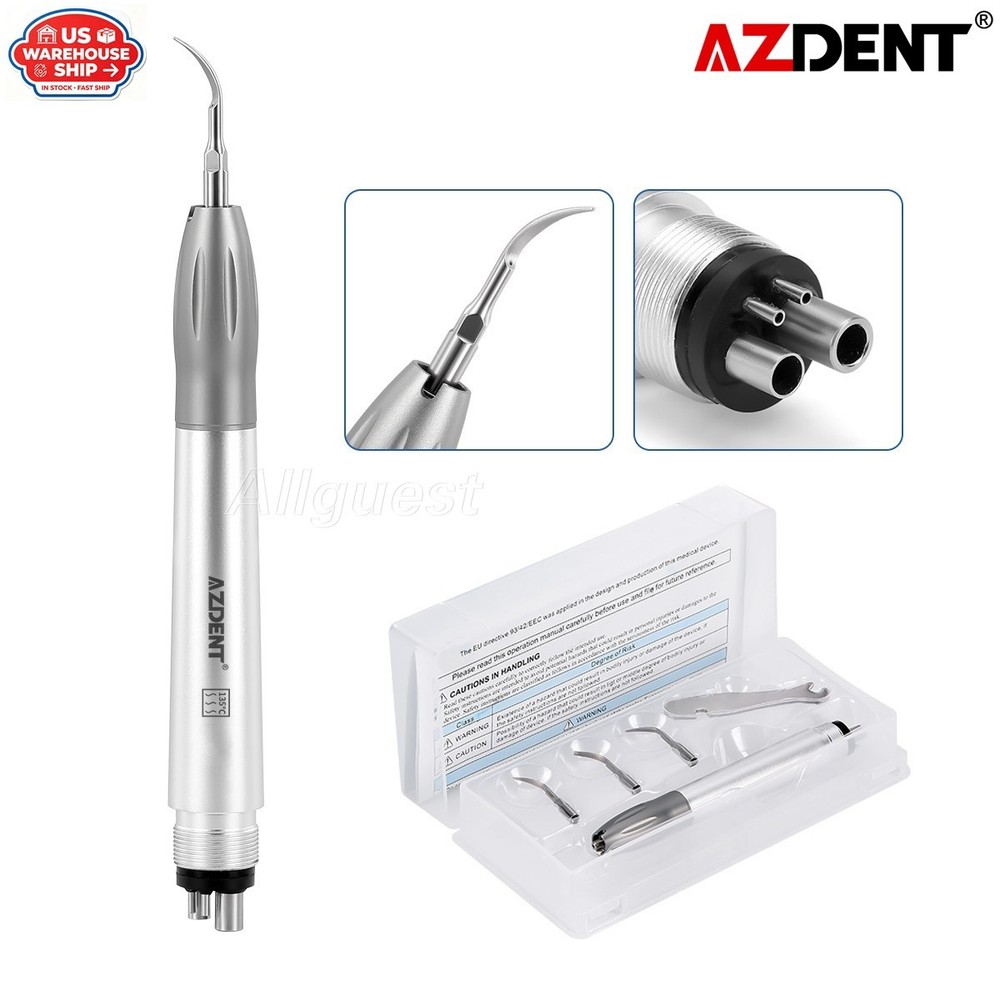 AZDENT Dental Ultrasonic Air Perio Scaler Handpiece 4 Hole 3 Tips G1 G2 G4