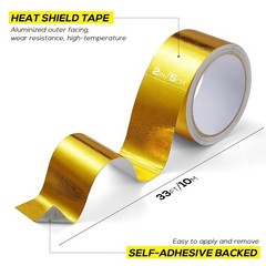 Aluminum Foil Tape, 2in x 33FT Fiberglass Heat Shield Tape, Golden Self-Adhes…
