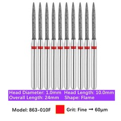 10/Pk Vakker Dental Diamond Burs Flame FG 863-010F Fine Grit FG High Speed