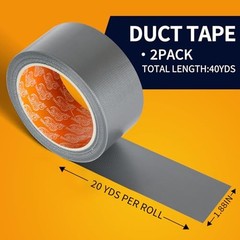 Silver Duct Tape Waterproof, 2 Pack, 2 Inch x 40 Yards Total