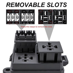 12V 6 Way Fuse Relay Box, 2 Relays and 12 ATC/ATO Blade Fuses Slots, Compatible