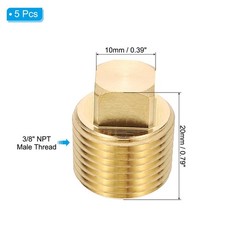 3/8″ NPT Brass Square Plug Fittings, 5Pcs Solid Thread Square Head Pipe Fitti…