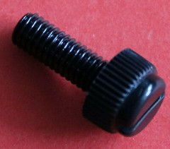 6 count M4 x 12mm =7/16″ long Knurled Black PLASTIC (Nylon) Thumb Screws sloTTed