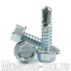 #6 Zinc Tek Screws, Indent Hex Washer Head Unslotted, Self-Drilling Sheet Metal