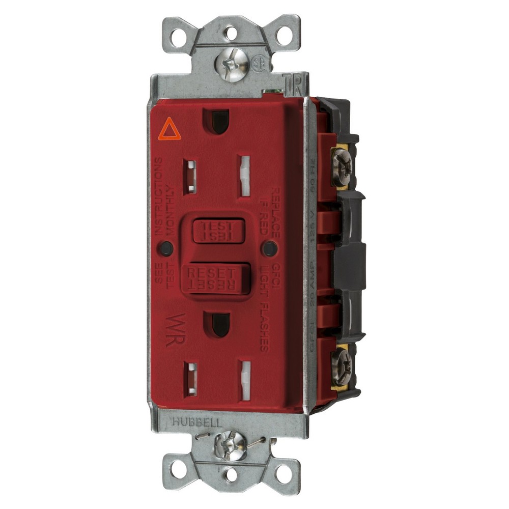 Hubbell 15A Red Isolated Ground Self-Test GFCI Weather Tamper Resistant Outlet