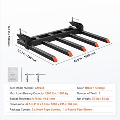 VEVOR Clamp on Debris Pallet Forks to 48″ Bucket 2600 lbs Capacity Heavy Duty