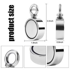 500lbs Double Sided Fishing Magnet Kit Pull Force Strong Neodymium+Rope+Gloves