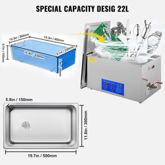 22L Industrial Sonic Cleaner with Digital Timer&Heater 40Khz Professional Sonic