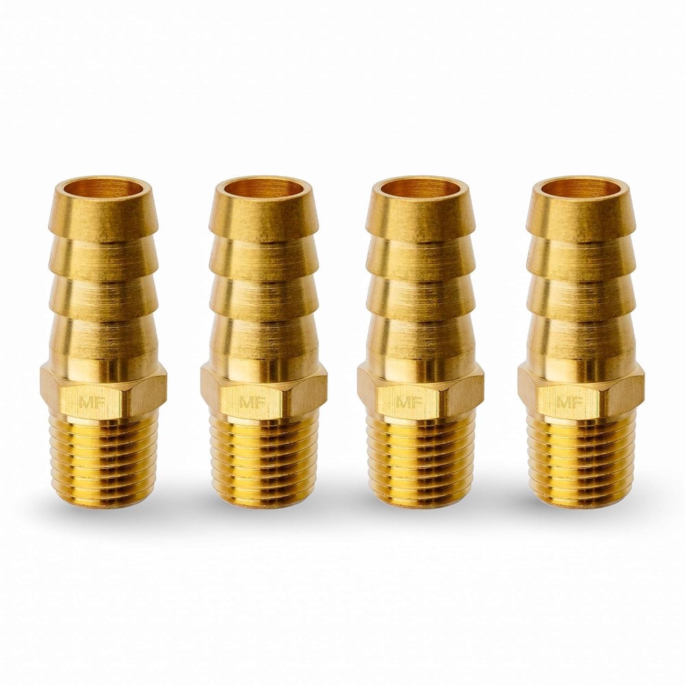 Brass 1/4″ Male NPT to 1/2″ Hose Barb Barb Fitting Adaptor Connector Pack of 4