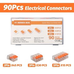 90Pcs For Wago 221 Lever Nuts Compact Splicing Wire Connectors – 2/3/5 Terminal