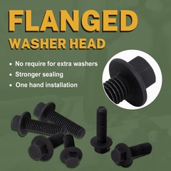 Flanged Hex Head Bolts, M10 x 60mm Flange Hexagon Bolts Grade 10.9, Black Oxi…