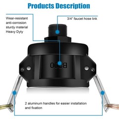 275 330 Gallon IBC Tote Water Tank Drain Adapter 2″Cam Lock for Garden Hose 3/4″