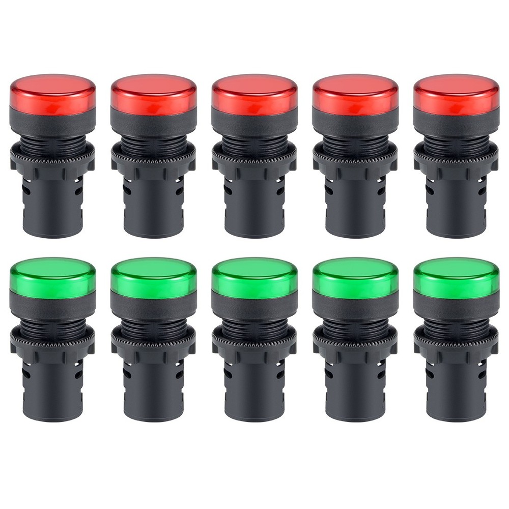 10sets AC/DC 110V Indicator Lights Red Green LED Flush Panel Mount 7/8″ 22mm