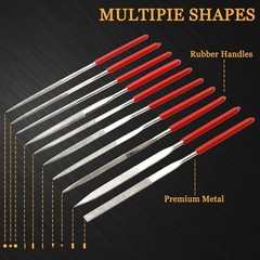 HARSKIYER 10pcs Metal File Set, 3x140mm Mini Diamond 3 x 140mm, Silver, Red