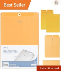 10″ x 13″ Clasp Envelopes in Brown Kraft – 15 Pack of Security