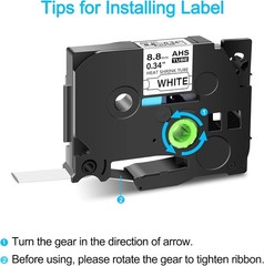 Black on White Heat-Shrink Tube Label Tape for Brother HSe-221 HSe221 8.8mm E500