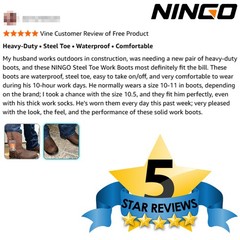 NINGO Men Steel Toe Work Boots Waterproof Cowboy Boots Leather Wellington Boots