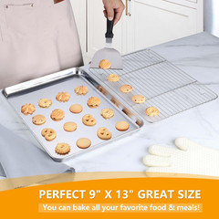 Quarter Sheet Pan with Rack Set (2 Sheets + 2 Racks), 9X13 Stainless Steel Bakin