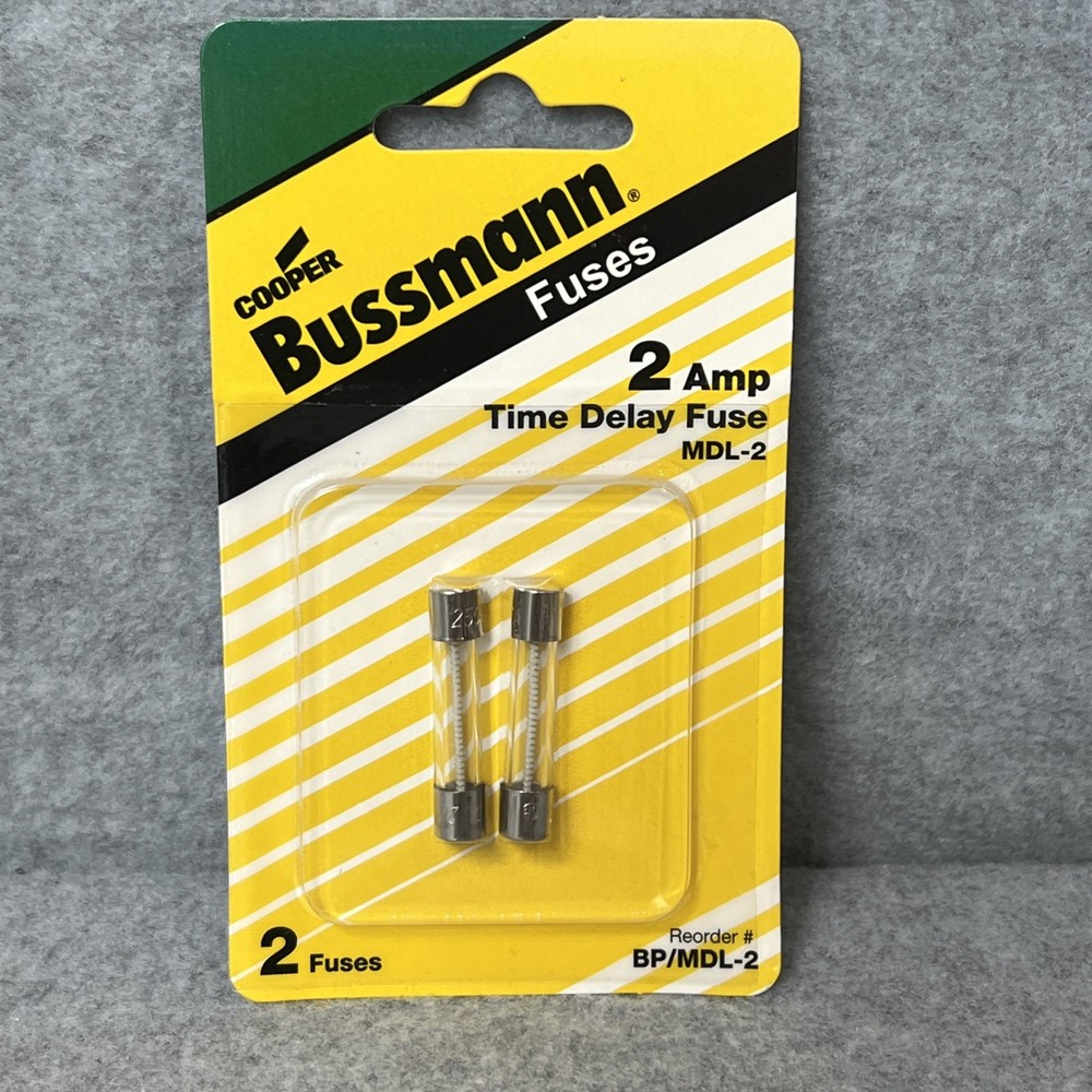 2 pack Bussmann 2 amp 250-volt Glass Time Delay Fuses BP/MDL-2 NIP