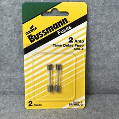 2 pack Bussmann 2 amp 250-volt Glass Time Delay Fuses BP/MDL-2 NIP