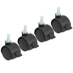 4Pcs 1 Inch Swivel Caster Wheels, M6 Threaded Stem Caster Wheels with Brake, Hea