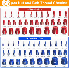 66 Pcs Nut and Bolt Thread Checker – 34 Standard & 32 Metric, Detachable Bolt Si