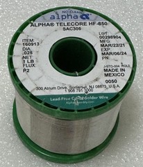 ALPHA MEXICO TELECORE HF-850 SAC305 PLUMBING SOLDER WIRE 1LB LEAD FREE