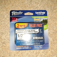 Brother TZE2312PK 12mm Black on White Tape – 2 Pack