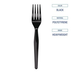 Boardwalk FORKHWBLA Heavyweight Polystyrene Fork Cutlery – Black (1000/Ct) New