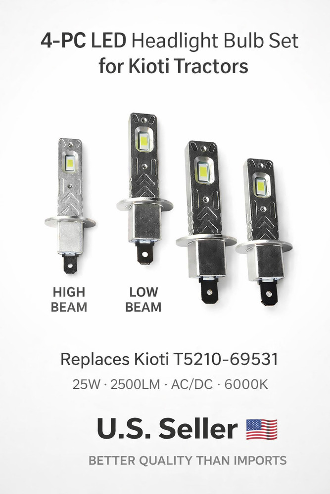 🌟Pro Series 4-Pc LED Headlight Bulb Set for Kioti NS4710 NS5310 NS6010 ⬆️Visibi