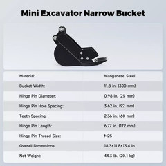 300mm Narrow Bucket For 1-2 Ton Mini Excavator Attachment w/ Teeth Trench Bucket