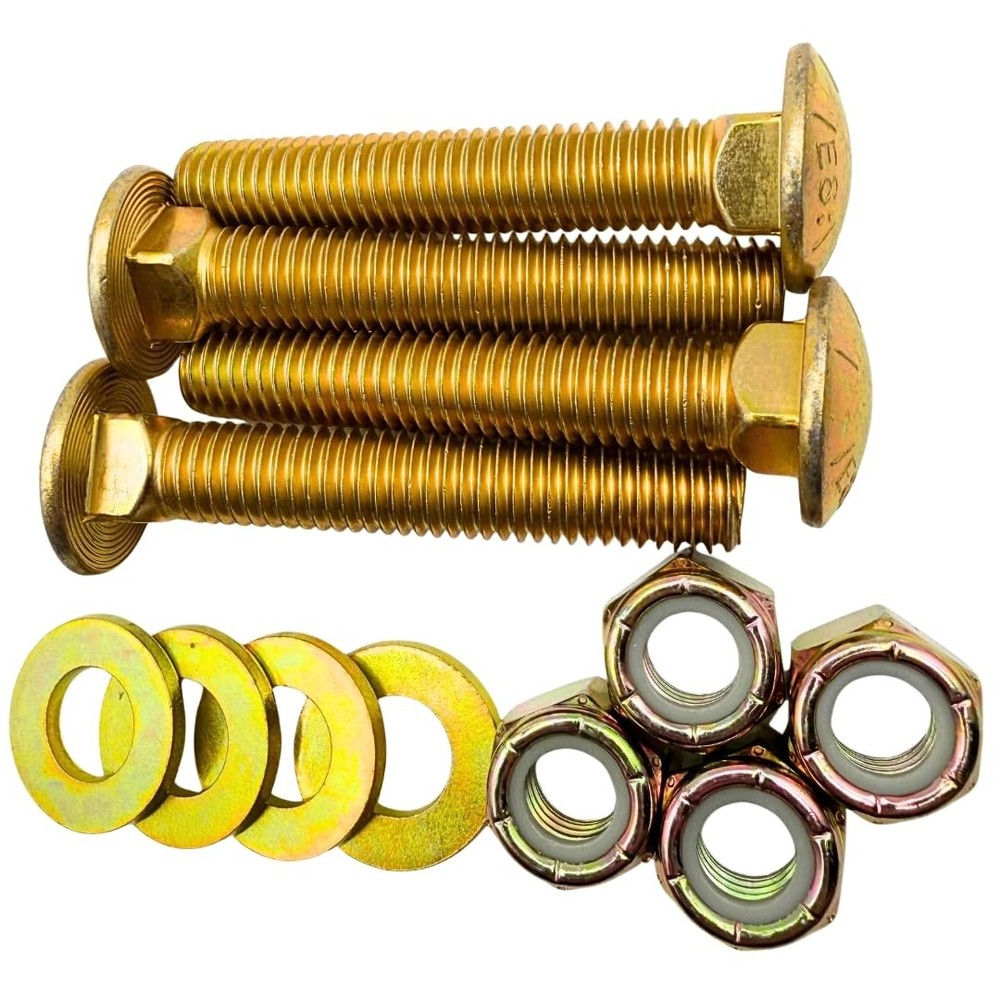 4 Pack of 1/2″-13 x 3 Grade 8 Heavy Duty Carriage Bolts, Washers & Nylon Nuts