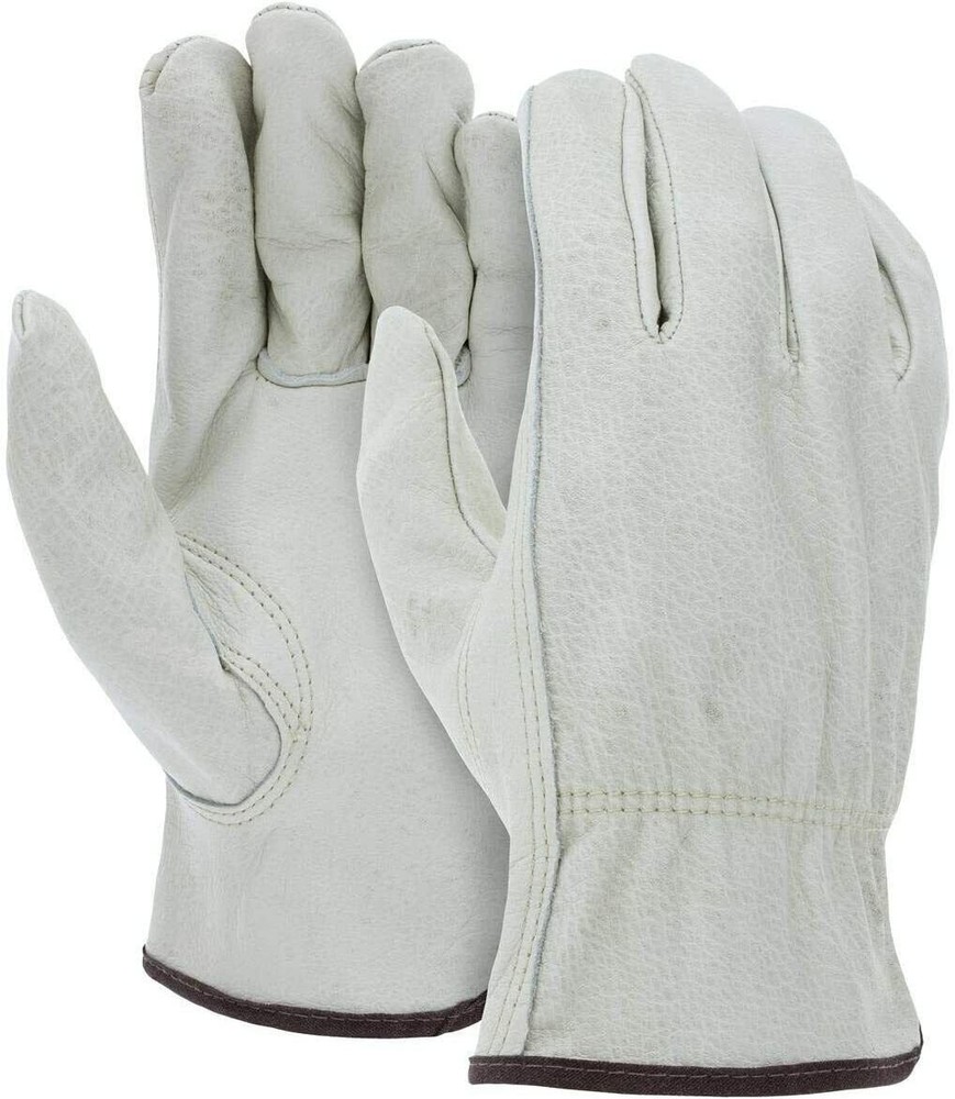 12 Pairs Heavy Duty Durable Cowhide Leather Work Gloves SIZE L