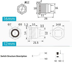 16mm Metal Chassis Push Button Power Switch with 22″ Extension Cable for PC Case