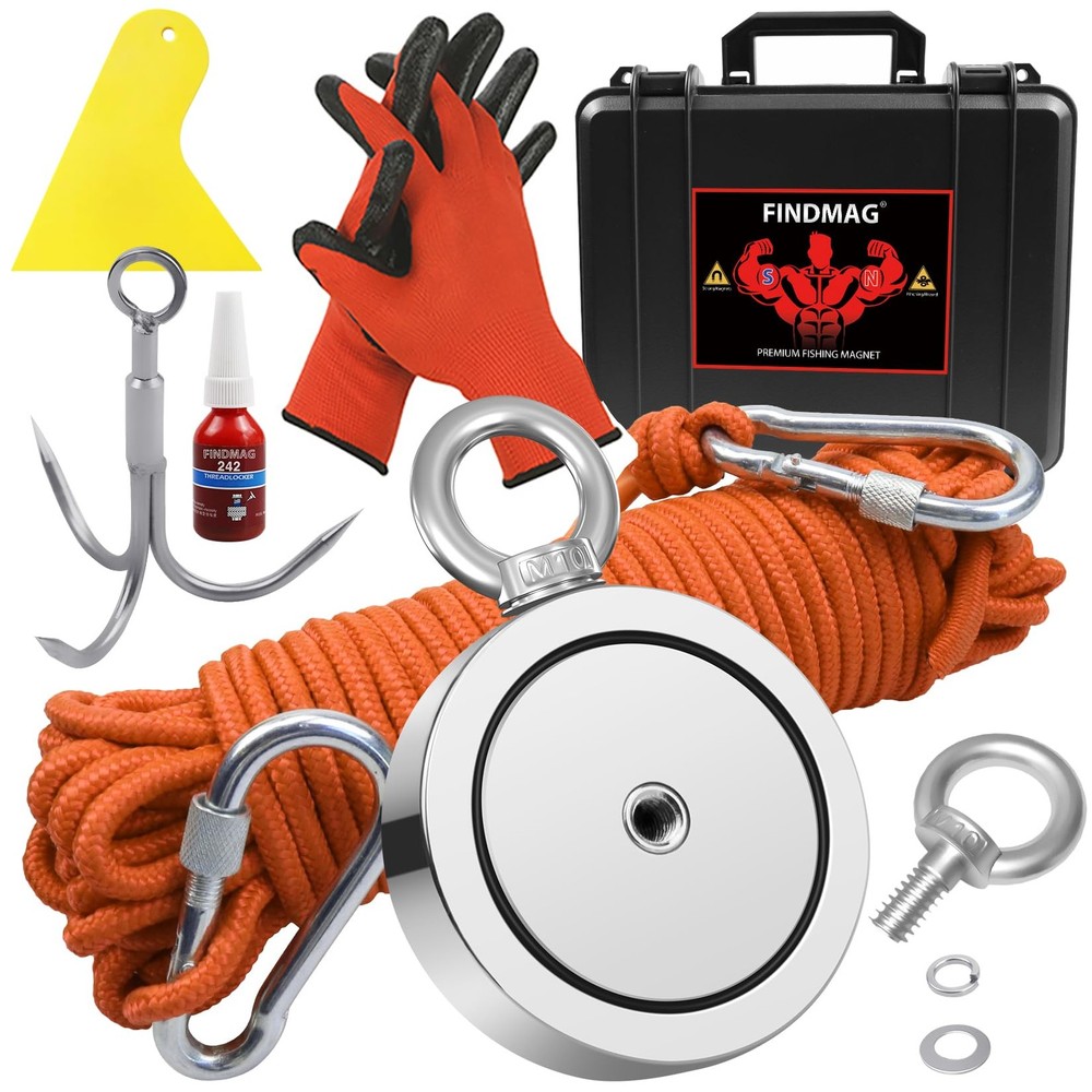 1725 lbs Fishing Magnet Kit, Double Sided Magnet Fishing Kit with Rope, Super St