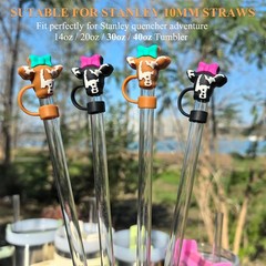 Amreich Cow Straw Covers – 4PCs Silicone Toppers 10 Millimeters,