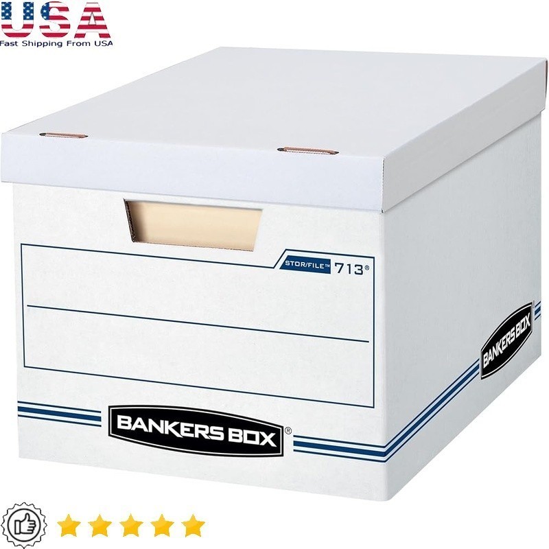 Cardboard File Boxes W/ Lift-Off Lid Stackable Storage Documents Easy Carry New