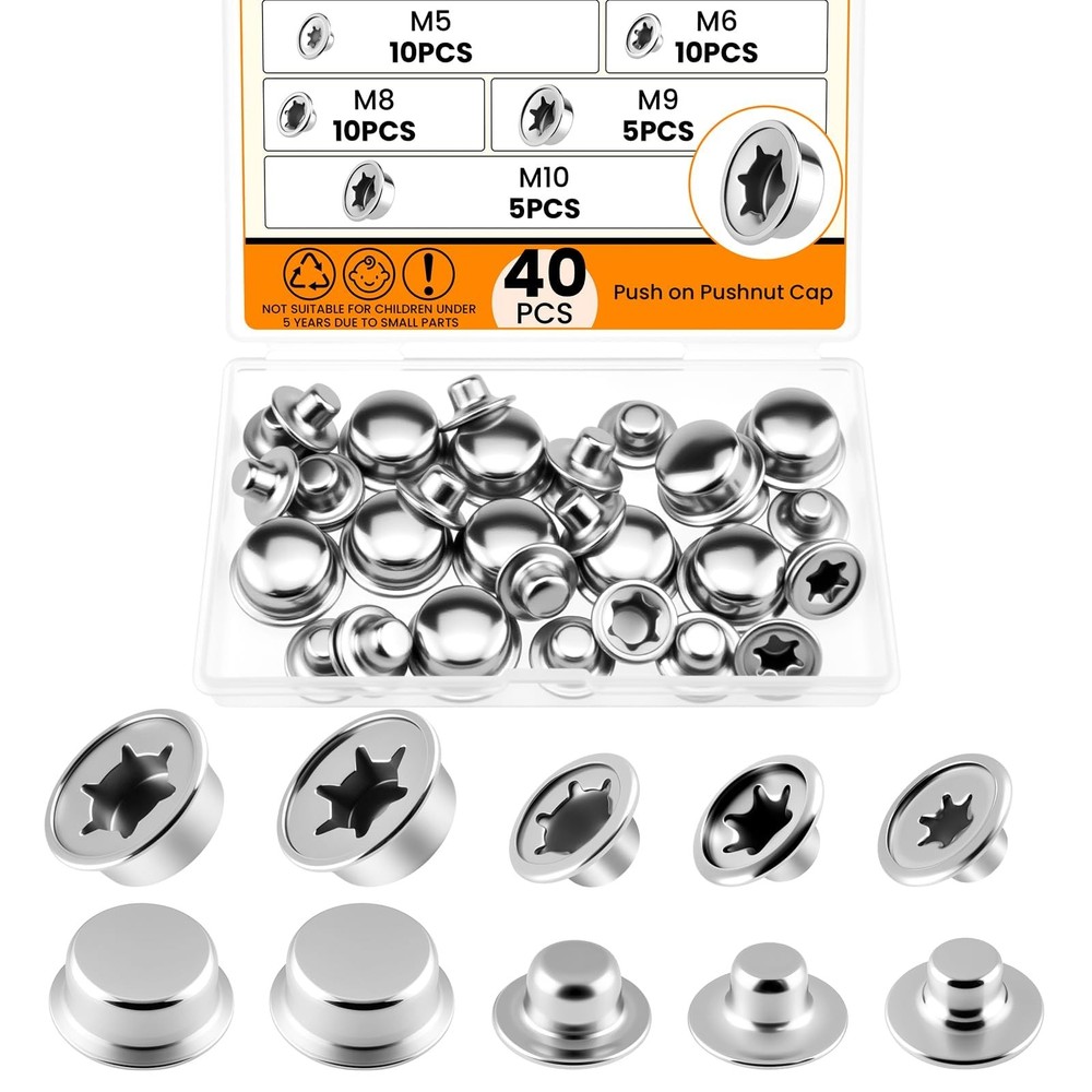 MARRTEUM 40Pcs Push on Pushnut Cap | 1/4″, 5/16″, 3/8″, 2/5″, 3/16″ Axle Fast…