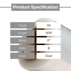 8 Rolls 17″ x 1476′ 34 Gauge Lightweight Pre-Stretch Hand Shrink Wrap Clear