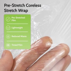 15″ x 1476′ Clear Coreless Pre-Stretch Film 30 Gauge Packaging Hand Wrap 4 Rolls