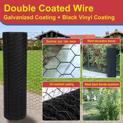 24in x 150ft PVC Coated Chicken Wire Fence, 19GA Black Mesh