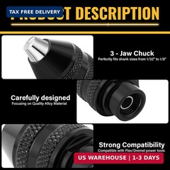 15PCS Keyless Drill Chuck Collet Set 1/32″–1/8″ for Dremel Rotary Tool 4486 Comp