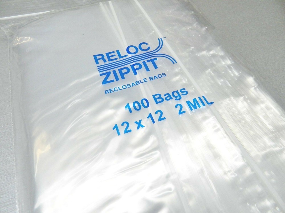 100 Reloc Zippit Bags 2mil Clear 12×12 Reclosable 2 Mil Zip Seal Lock 12″ x 12″