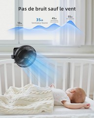 Koonie 10000mAh Clip on Fan 8 Inch Rechargeable for Desk Camping Black